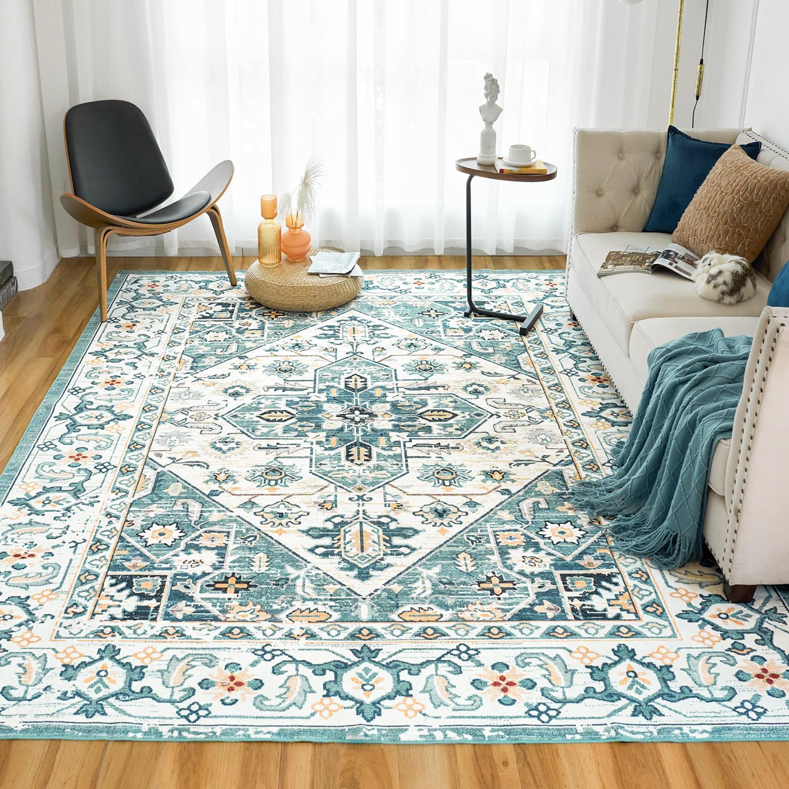 Cross-border Amazon machine-washable floor mat, living room coffee table, retro washable carpet with anti-slip and foldable carpet Application Scenario