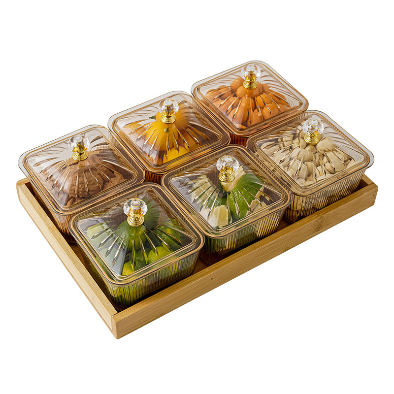 Light luxury fruit plate, glass creative compartments, dried fruit plate, home living room coffee table, candy and snack plate, bar snack plate, golden castle vase, golden castle vase Item Picture