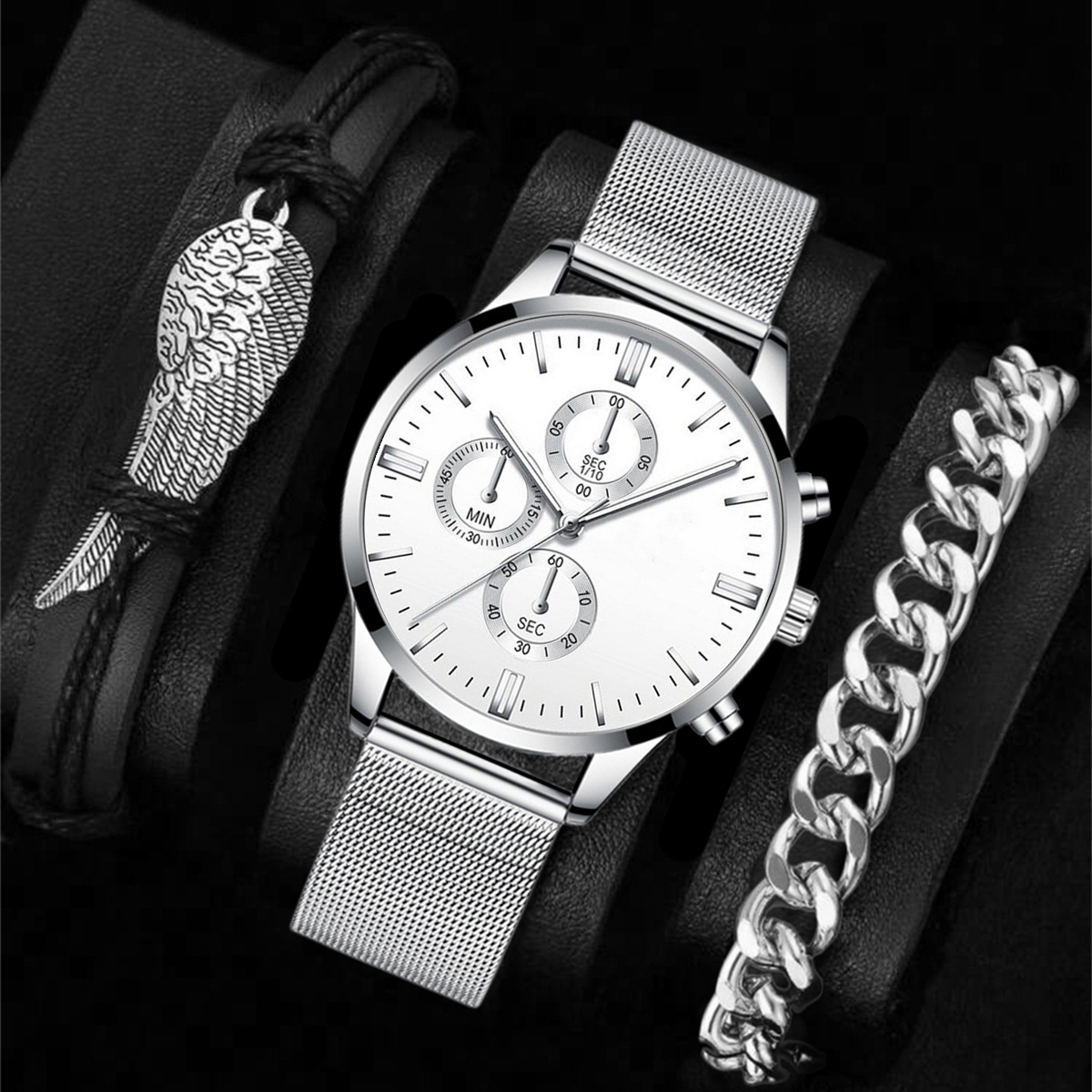 Cross-Border Explosive New Men's Foreign Trade Wholesale Fashion Belt Watch Watch Bracelet Set Fashion Casual Application Scenario