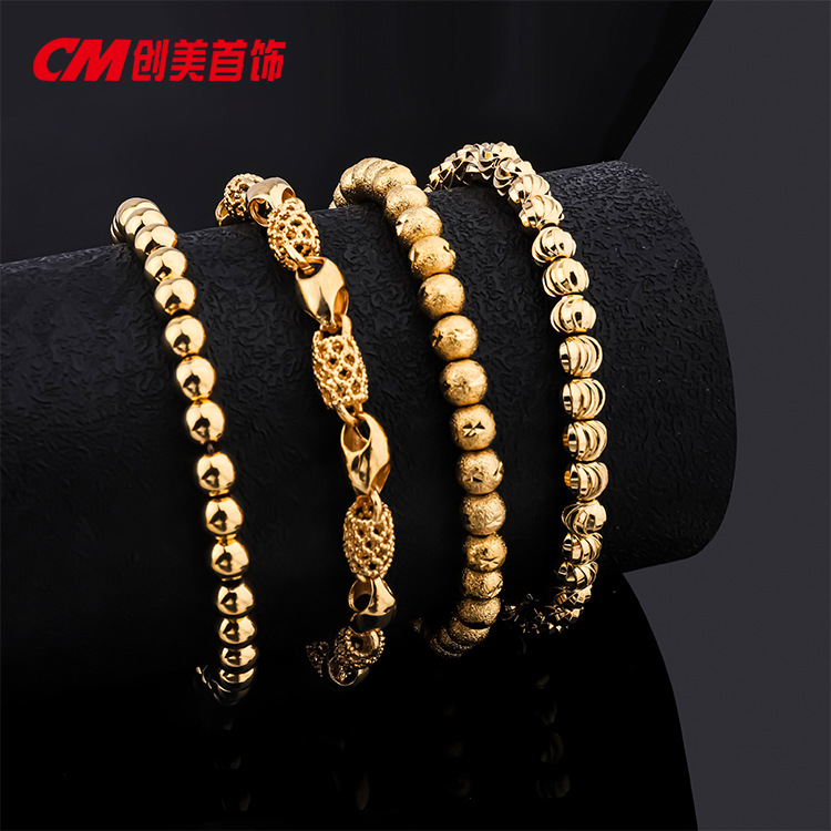 Chuangmei Jewelry's retro imitation jade emerald bracelet, ethnic style peace pendant and gold-plated jewelry details Picture