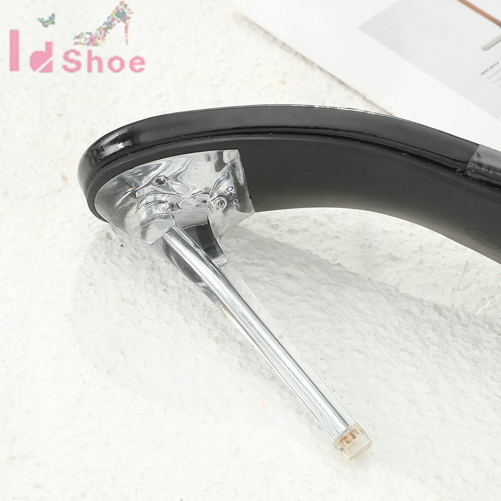 2022 Spring New Transparent Crystal Fine Heel Pointy Shallow Mouth High Heels Female After Empty Rhinestone Baotou Sandals Female Application Scenario