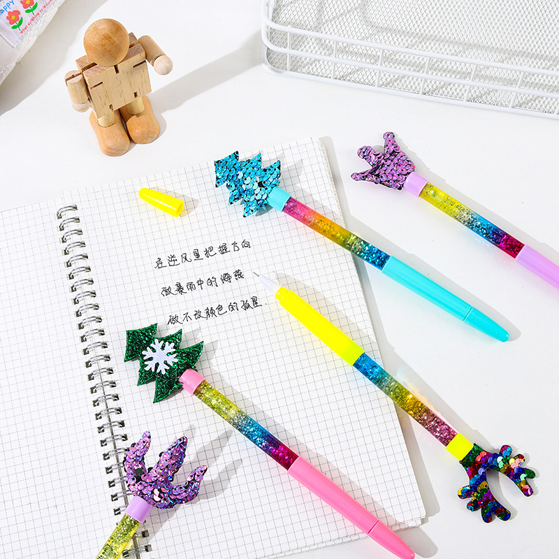 Creative Christmas Glitter Quicksand Fairy Stick Office Gift Pen Signature Pen Student High Appearance Level Neutral Pen Wholesale details Picture