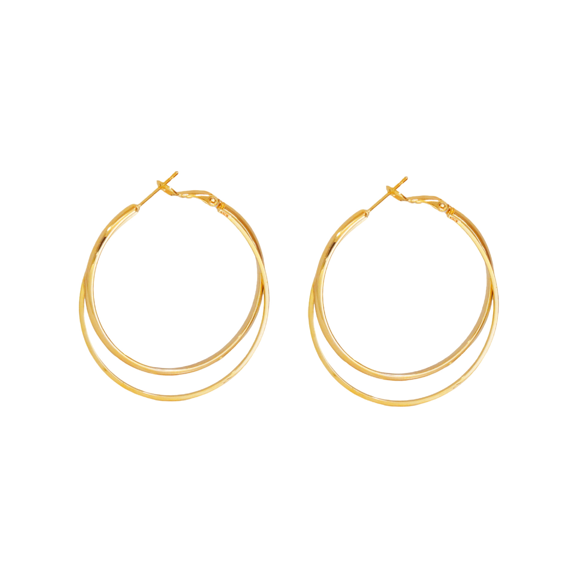 Hyacinth moda personalidad metal doble anillo aretes mujeres luz lujo alto sentido temperamento orejeras grandes orejeras de círculo orejeras hebillas Item Picture