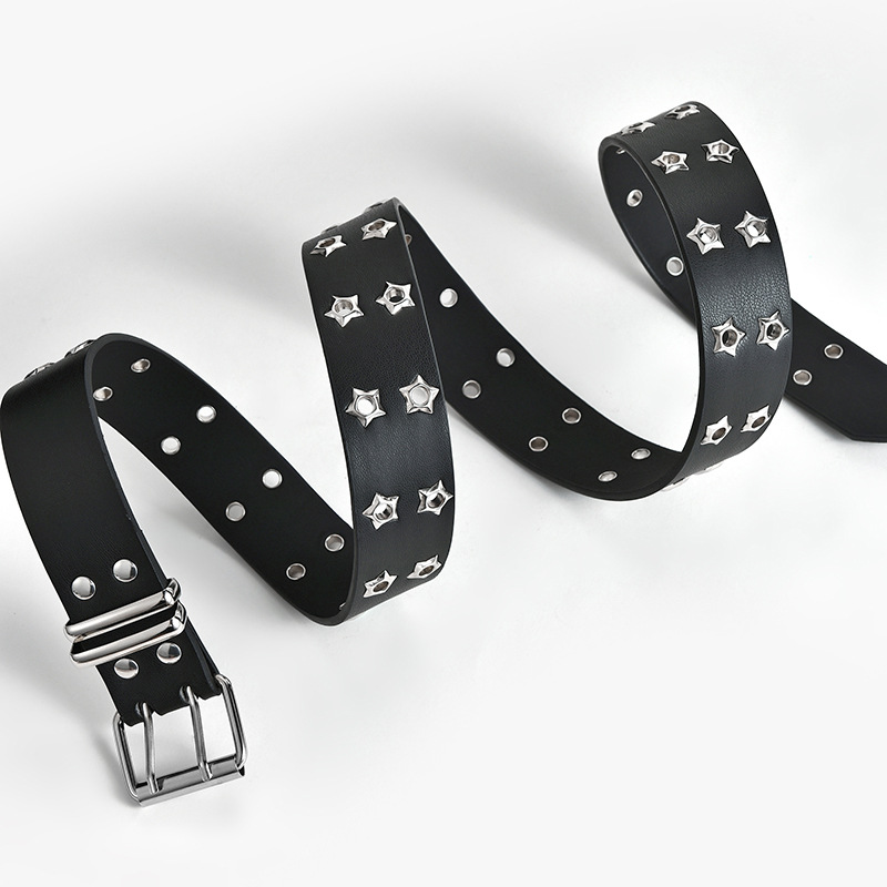 Strictly Selected Korean Version Of Hollowed Out Punk Casual Belt Ladies Fashion Star Air Eye Decorated Double Row Belt Women Specification drawing