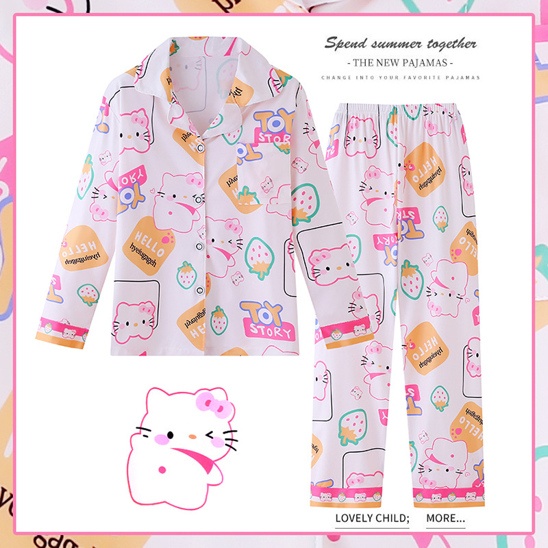 2024 Children's pajama girls spring and autumn long sleeve cardigan set new baby girls cartoon home wear Specification drawing