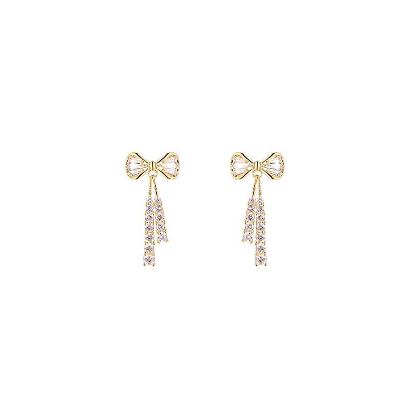 Micro-inlaid bow zircon crystal earrings, fashionable and elegant earrings, new Korean trendy design silver needle earrings for women Item Picture