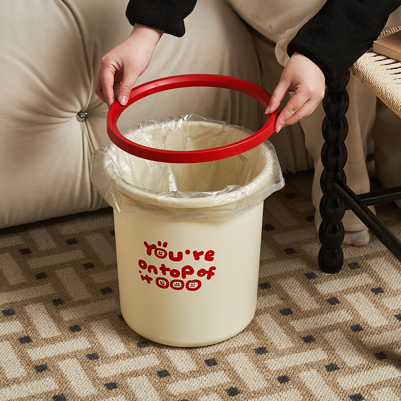 Jelly bean cream air pressure ring trash can large capacity thickened office home bedroom living room lovely printed garbage can details Picture