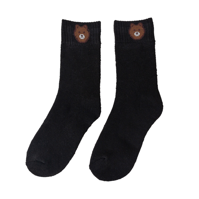 Woolen socks, thickened women's socks, warm loop socks, cartoon bear winter women's socks, towel with fleece, extra thick mid-calf socks Item Picture