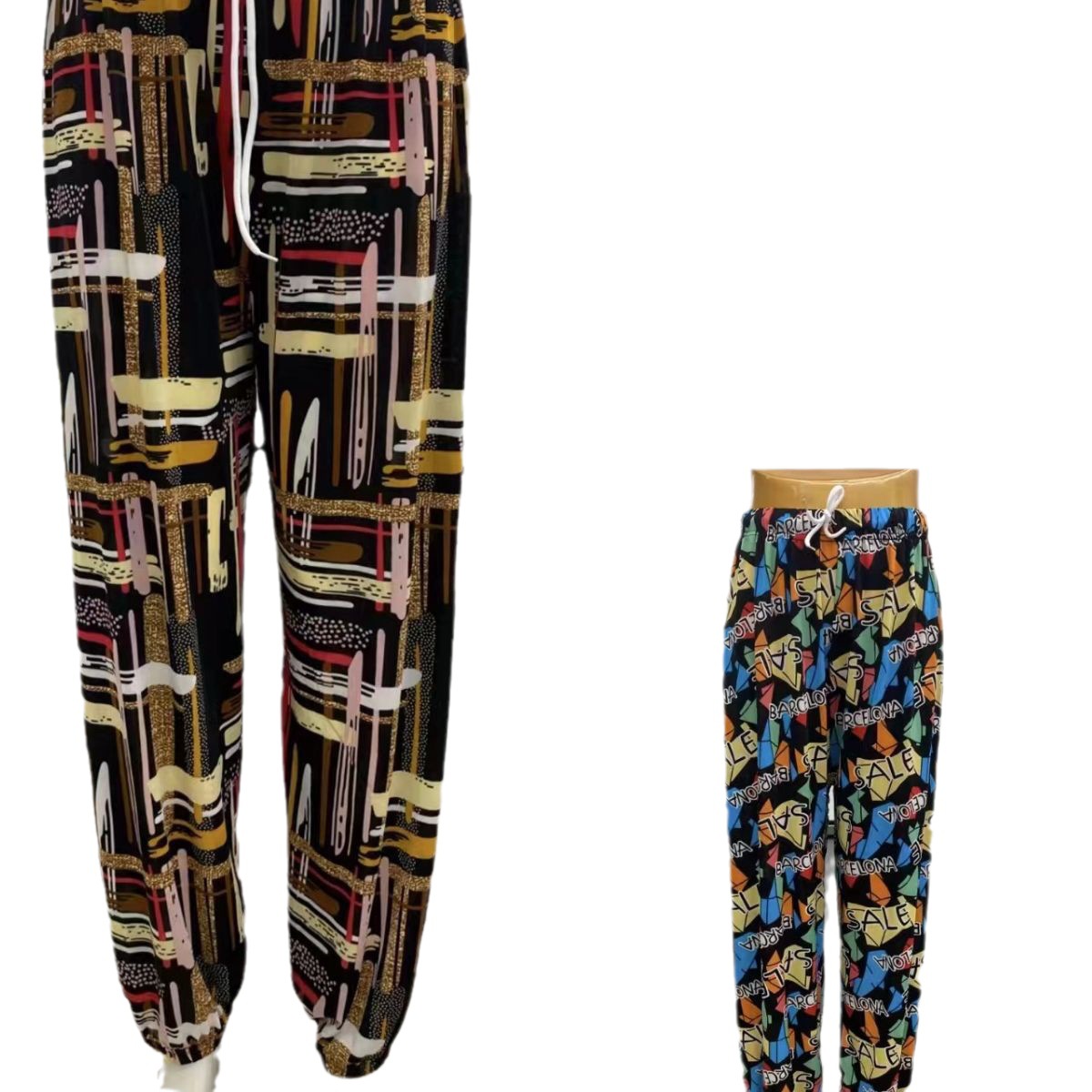 Middle-aged and elderly women's pants, ice and snow silk lantern pants, mom's extra-large printed pants, summer sun protection beach pants, ethnic style Item Picture