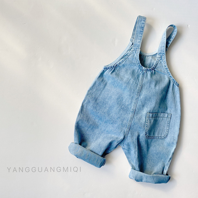 2022 Summer baby denim overalls, Japanese style, simple and fashionable, Korean style loose workwear for men and women, children's pants Specification image