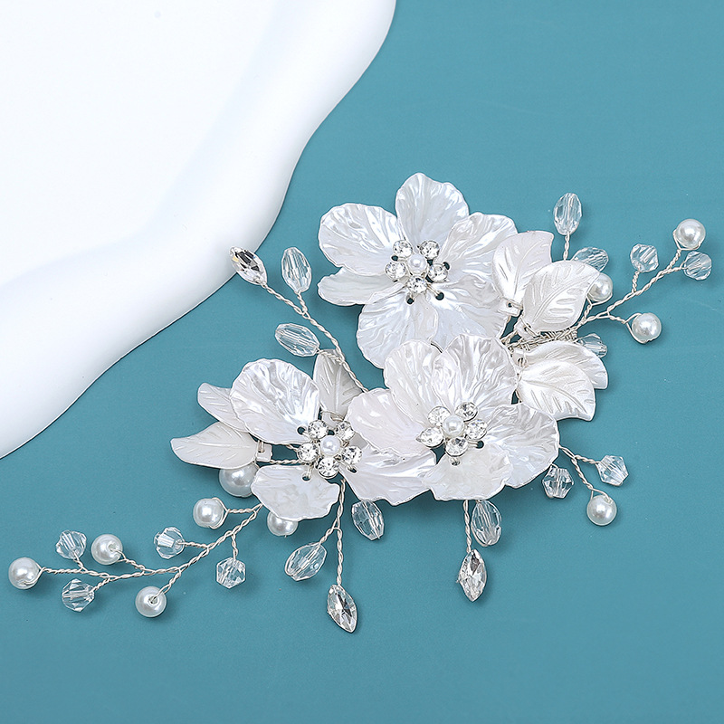 欧美跨境新娘头饰手工珍珠发夹花朵水晶尖嘴夹感写真发型头饰批发详情23
