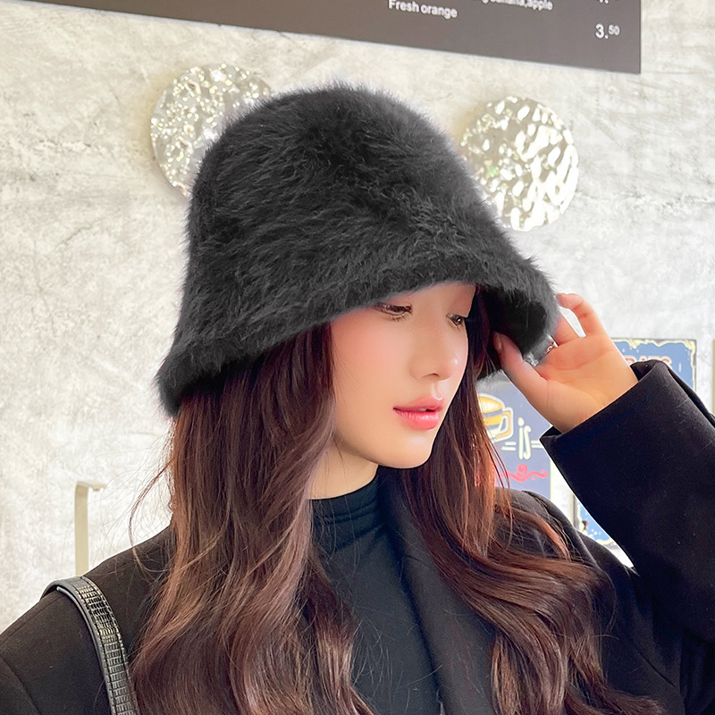New Solid Color Ladies Autumn Winter Rabbit Hair Warm Bucket Hat Outdoor Leisure Tourism Dome Basin Hat Tide Wholesale Application Scenario