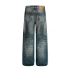 Punk ripped washed jeans, retro embossed distressed wide-leg loose straight-leg trousers, men's gradient color niche details Picture