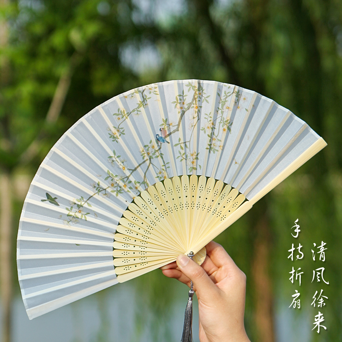 扇子古风中国风女式汉服旗袍舞蹈儿童学生古风折扇随身折叠小巧扇图