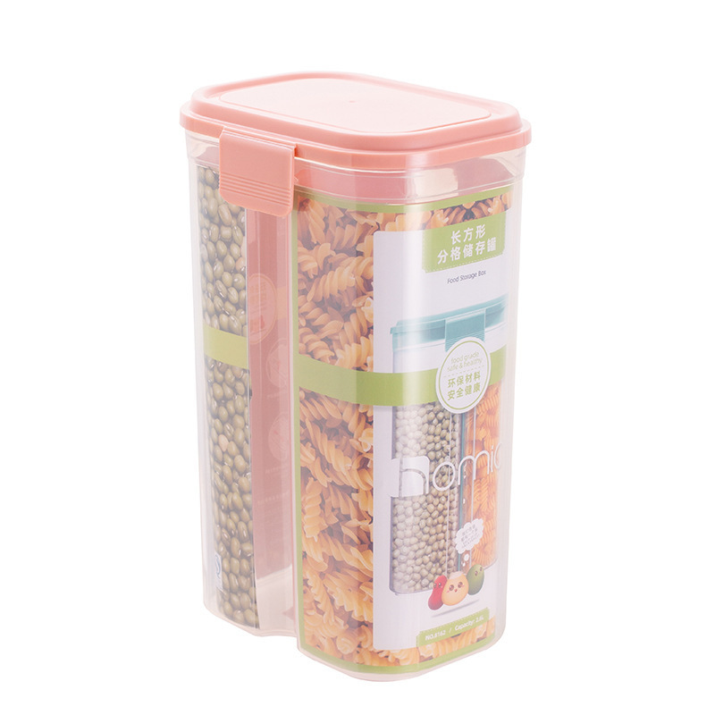 Five-grain storage box, plastic compartment-divided bucket, dry goods storage box, large-capacity kitchen food sealed can Item Picture