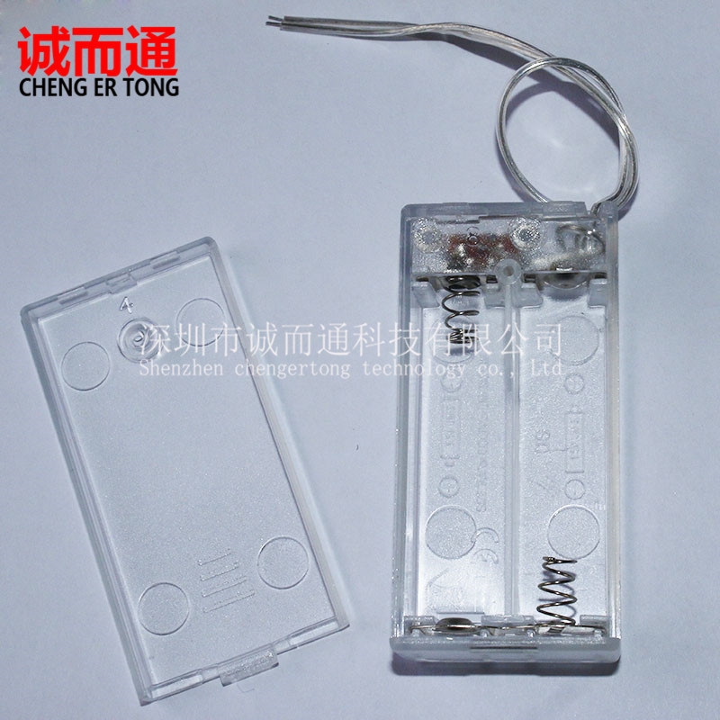2 transparent tape switch battery boxes with covers, 2AA batteries, 2AA battery boxes with wires, 2A AA battery boxes details Picture