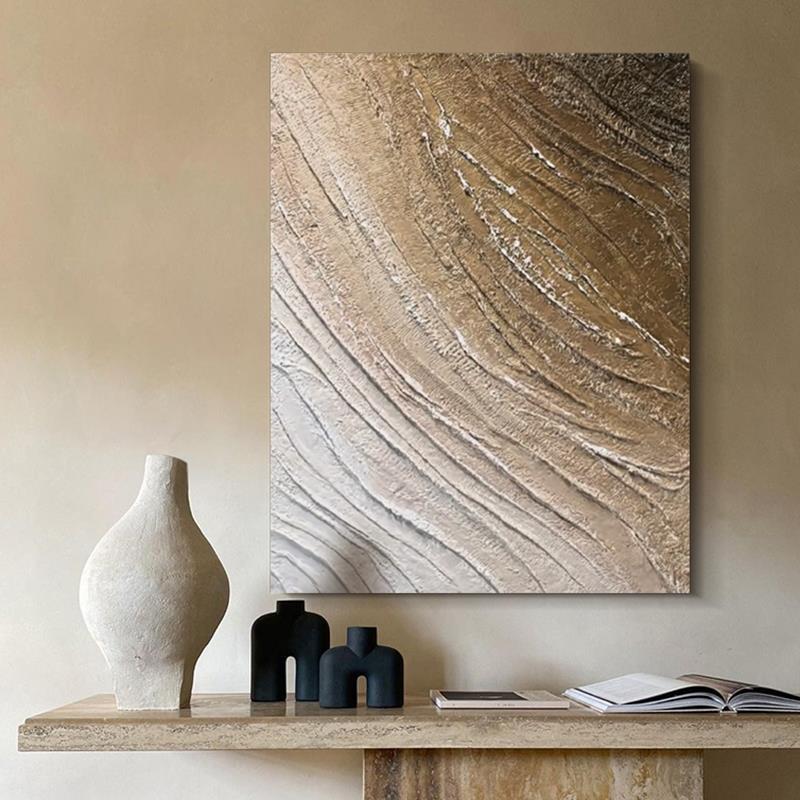 Murphy's hand-painted fabric "Flowing" is a modern and simple living room decoration painting with three-dimensional texture and wabi-sabi style details Picture