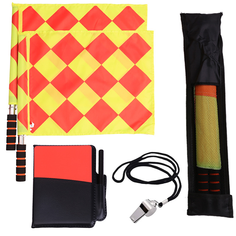Football referee set, red and yellow card, metal referee whistle, linesman, flag-bearer, referee toolkit, coach for matches