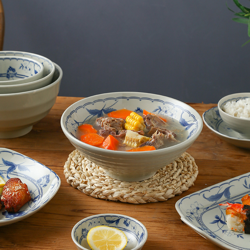 日式复古米饭碗餐具家用精美送礼陶瓷个性斗笠碗青花釉下彩面碗详情图4