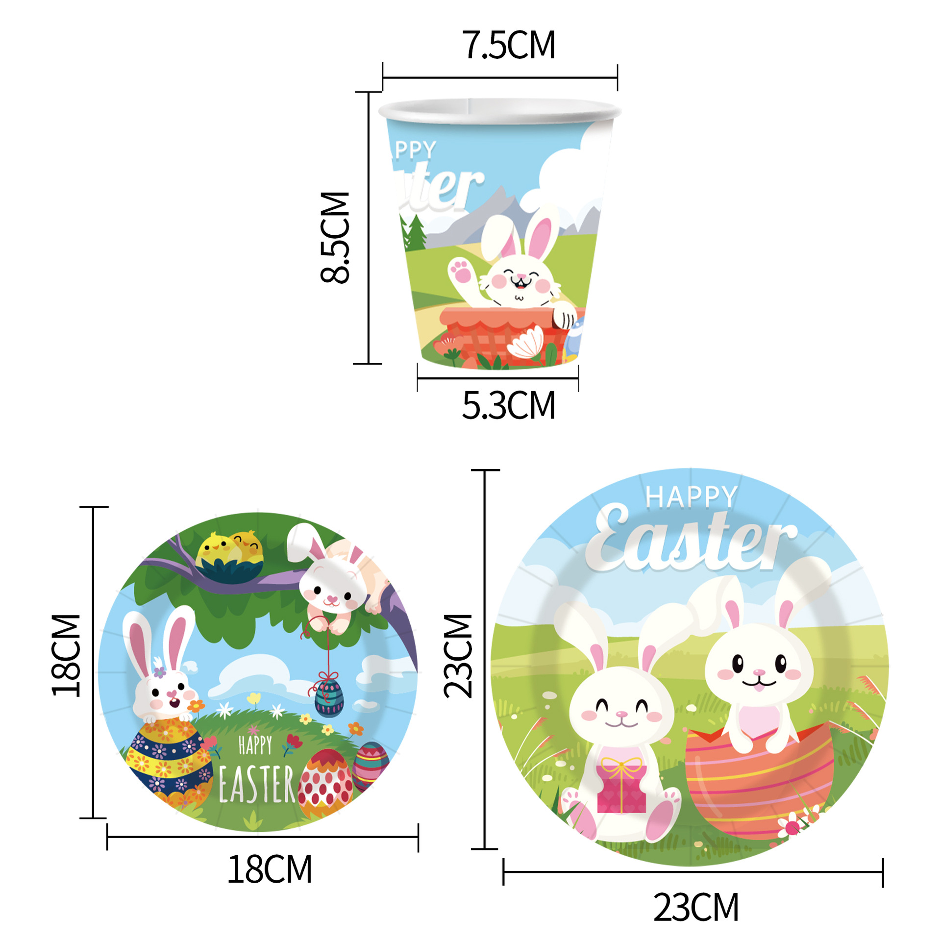复活节派对餐具兔子复活蛋主题一次性纸盘纸杯纸巾卡通节日餐盘