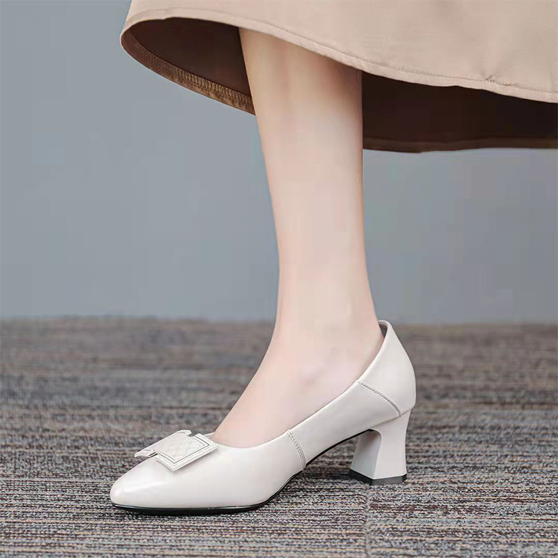 The First Layer Of Cowhide 2022 Spring New Leather Fashion Thick Heel Women's Shoes Shallow Mouth Casual Pointed Single-Shoe High Heels Application Scenario