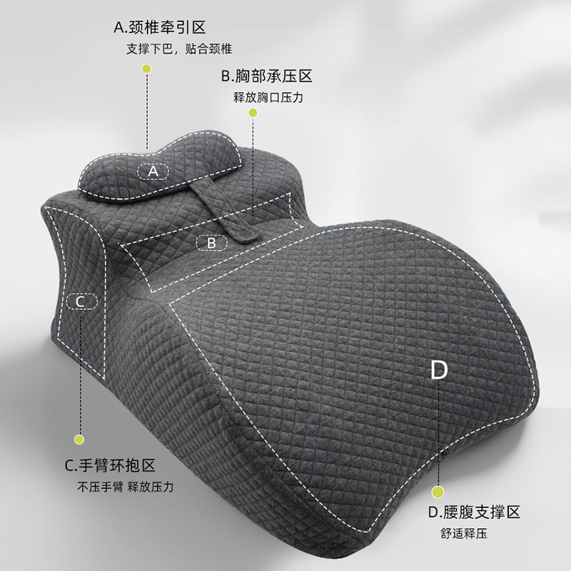 Sleeping pillow on the bed, sleeping pillow at the head of the bed, playing with mobile phone, memory foam backrest pillow, sleeping on the stomach and reading, prone position pillow Specification image