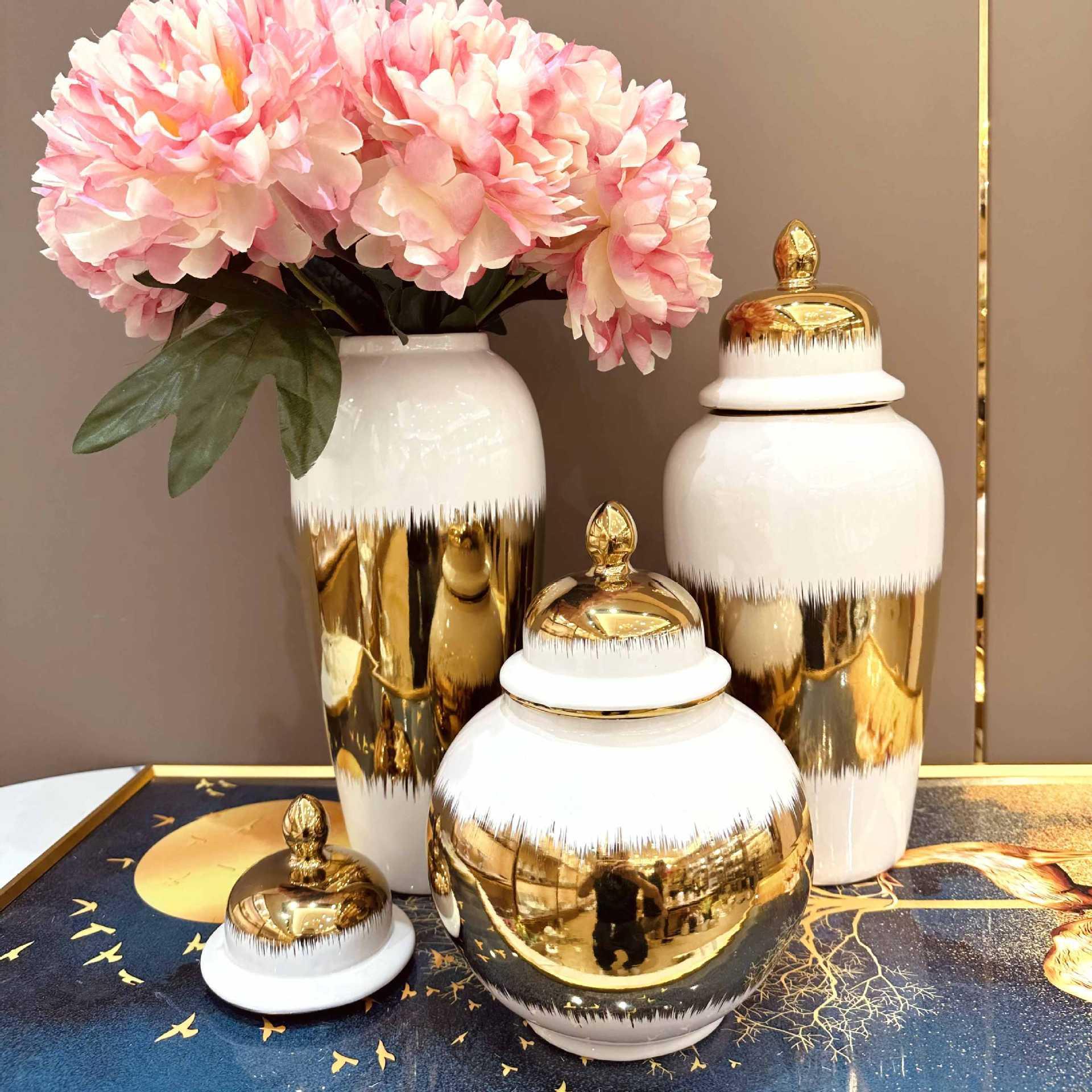 General can vase decoration light luxury process model room export European plated gold ceramic soft decoration porch decoration watermelon pattern gold-plated ceramic vase Specification drawing