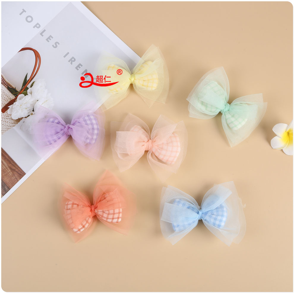 Hand-Made Bows Japanese And Korean Style Hair Accessories Gift Clothing Accessories New Mesh Perspective Check Bows Can Be Produced details Picture