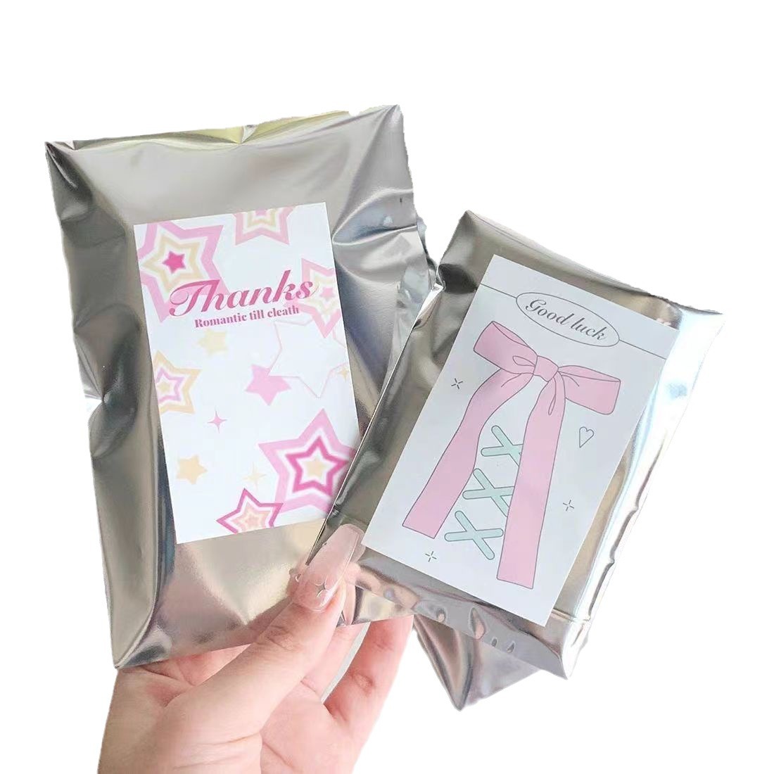 Super value silver small card mirror self-sealing bag packaging material, card sealing sticker, InS-style small card personalized sealing bag Item Picture