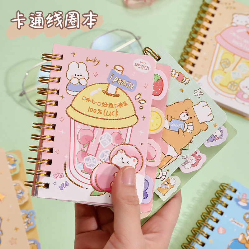 Thousand Yu Culture Simple Small Cartoon Cute Loose-Leaf Flip Over Work Study Notepad Record Book Pocket Small Book details Picture