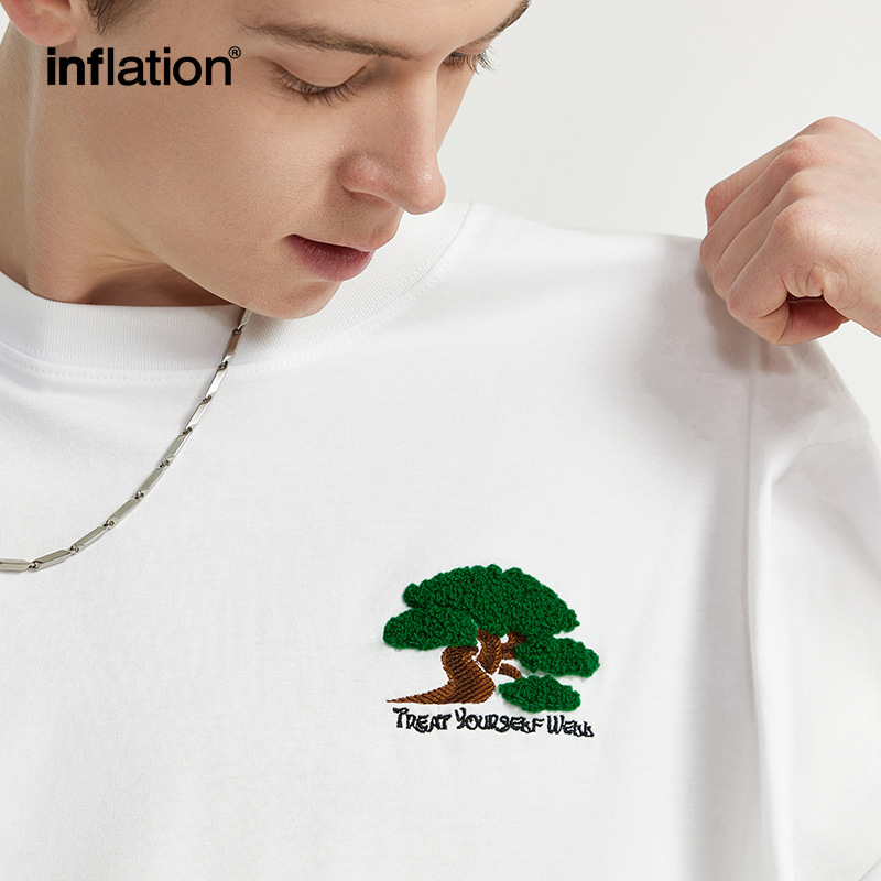 INF Men's Wear - Spring/Summer 2024 New Collection: Towel embroidered with pine tree short-sleeved T-shirt, a trendy brand with a simple and casual style for men