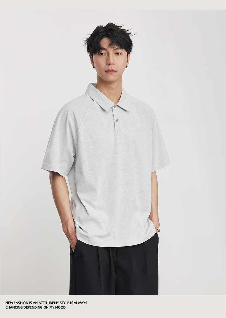 亦止插肩袖翻领POLO衫男夏季宽松日系简约休闲纯色T恤短袖上衣详情8