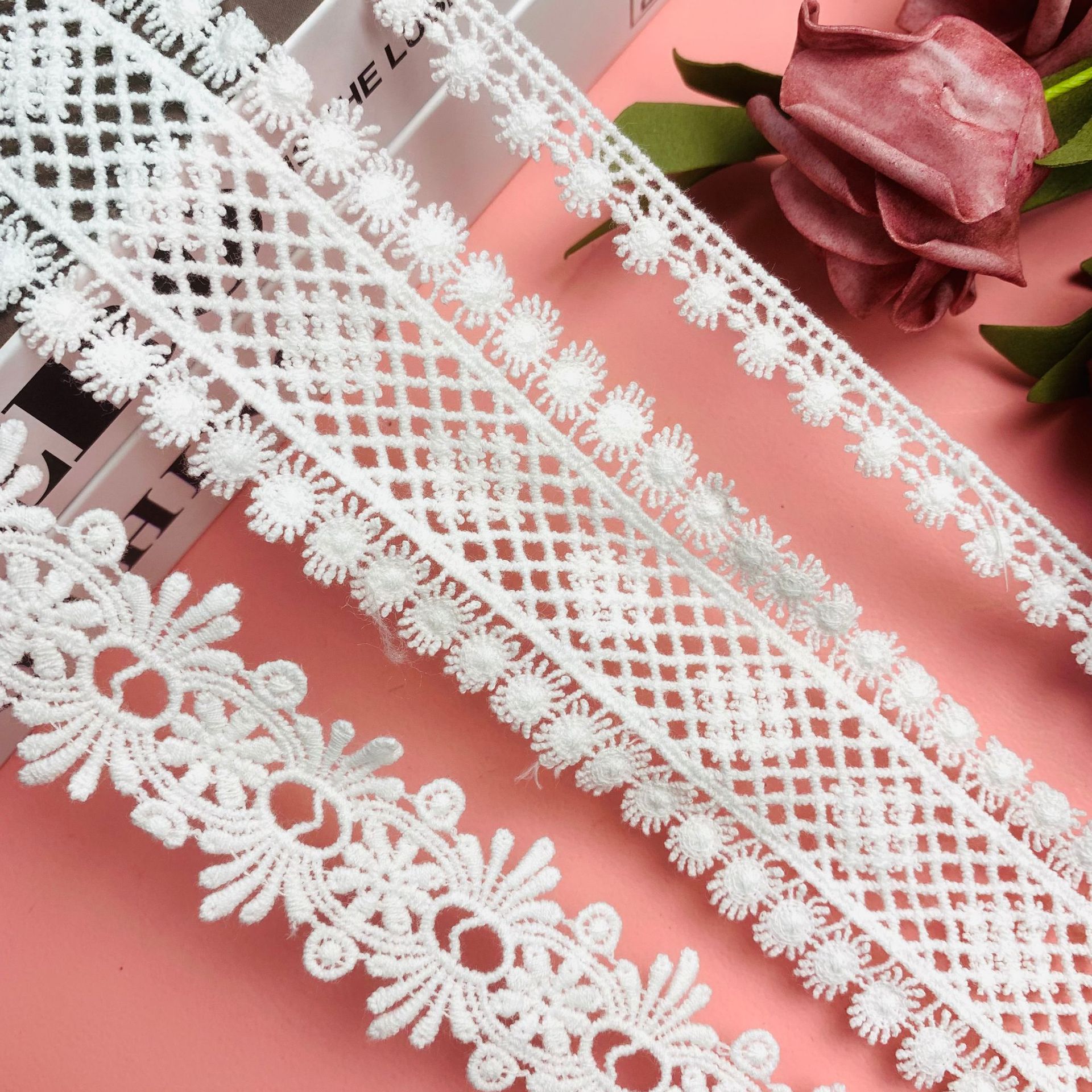 White cotton thread lace, double-sided water-soluble embroidery lace, water-soluble cotton thread lace, Lolita lace accessories Specification image