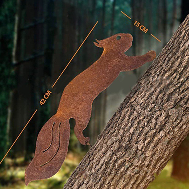 现货金属生锈松鼠剪影螺丝插件庭院摆挂件Rusty Squirrel Running图