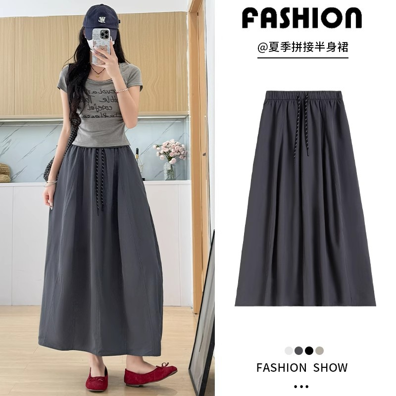 美式速干南瓜裙女夏季2025新款显瘦长裙高腰工装半身裙拼接花苞裙