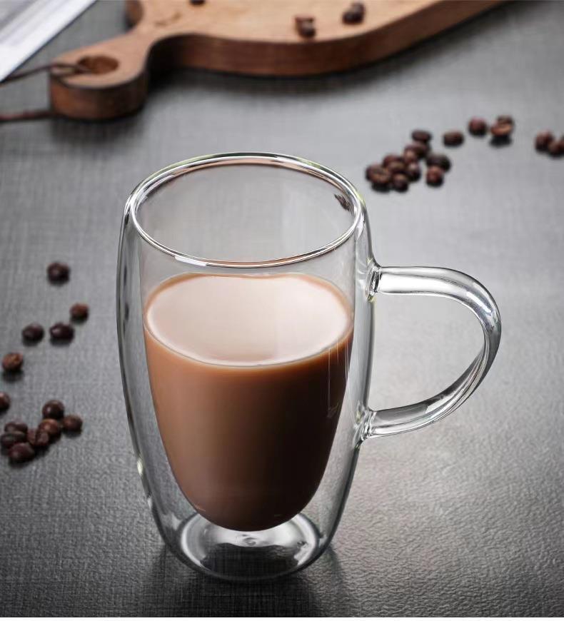 High borosilicate glass cups, double-layer water cups, household cups with handles, cold drink milk cups, heat-resistant coffee cups, handle cups details Picture