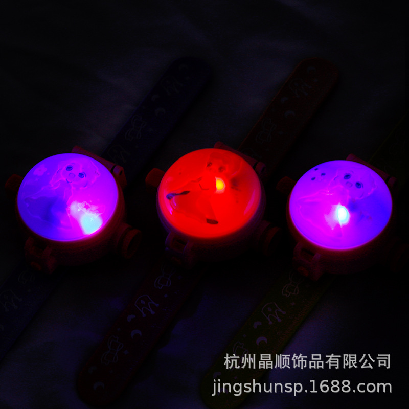 Children's flashing projection watch, cartoon little princess Pop ring, glowing flip pop watch, gift for kindergarten babies details Picture