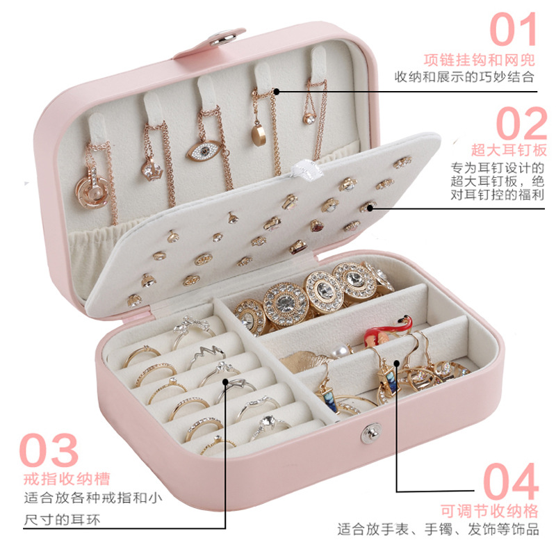 Portable travel girl jewelry storage box for necklaces, rings, earrings, multi-layer home accessories and jewelry box Specification image
