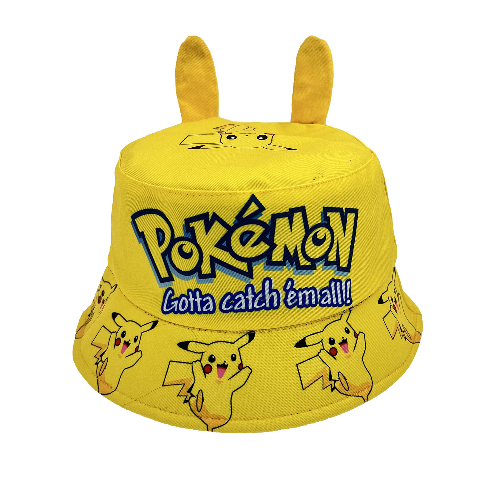 Cross Border Pikachu Fisherman Hat Children's Cute Cartoon Print Flowerpot Hat Elf Ear Shade Hat Sun Hat details Picture