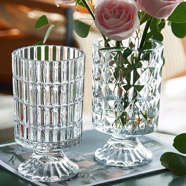 法式轻奢玻璃花瓶透明水养鲜花瓶欧式餐桌客厅装饰品摆件BT系列