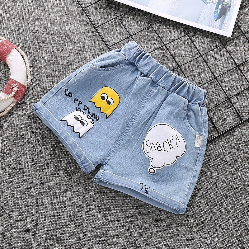 Summer 2022 new style denim shorts for boys and girls, casual capri pants for children and babies, versatile pants, smiling and trendy Specification image