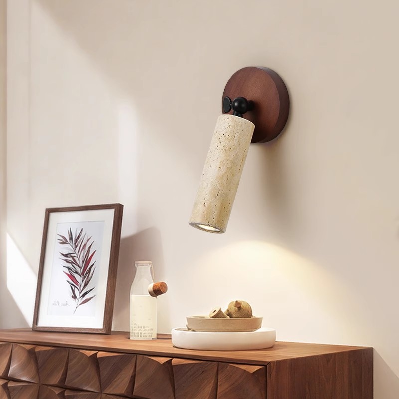 Huangdong Stone Bedroom Bed Wall Lamp Wabi-Sabi Retro Walnut Adjustable Ceiling Line Homestayroom Background Wall Lamp Application Scenario