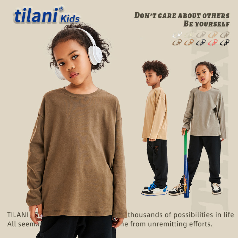 TILANI niños europa y américa trendy marca 230G primavera otoño niño manga larga camiseta leggings hollow color sólido bebé top Specification image