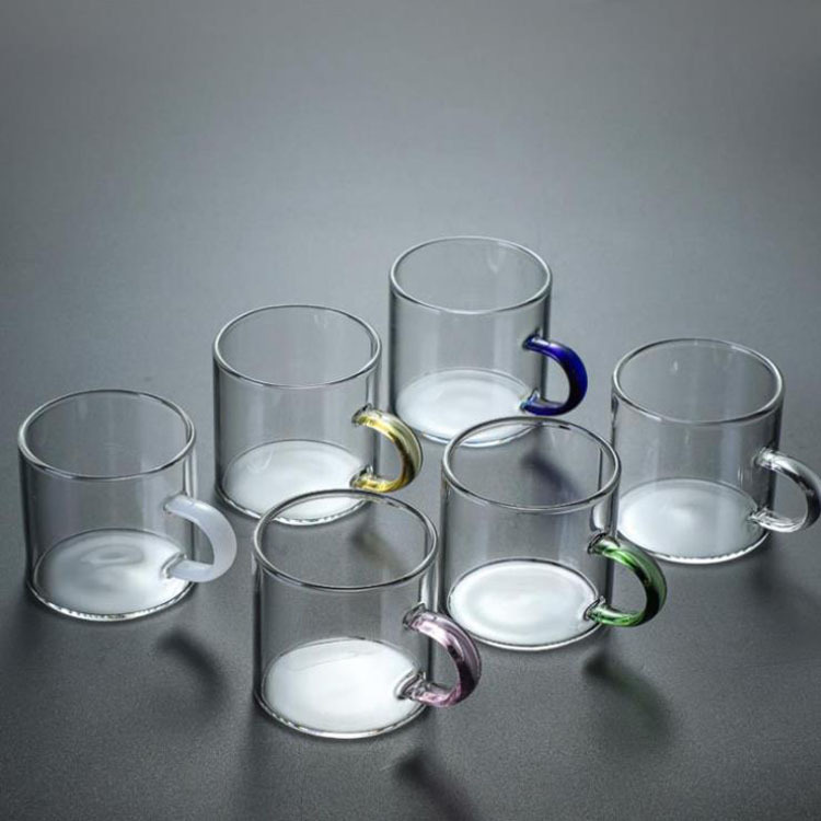 Office high borosilicate glass flower tea small cups, colored handles, transparent glass tea tasting cups, master cups for tea tasting details Picture