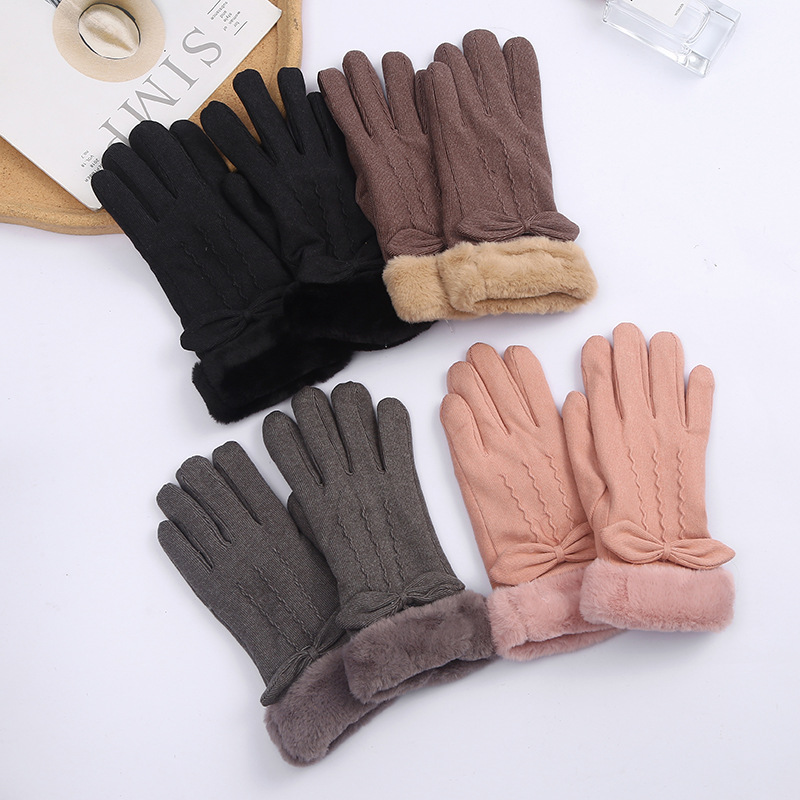 纯色保暖手套秋冬季女士可爱学生户外骑行加绒加厚防寒骑行手套