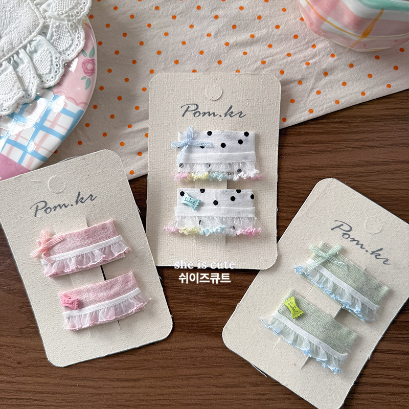 New Korean checkered polka dot lace hairpins, cartoon elephant cute hairpins, children's versatile and sweet side clips Specification image