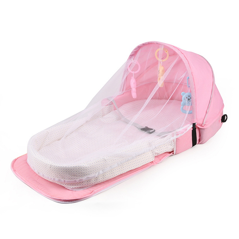 New baby bed bag, folding mommy bag, single-shoulder hand-held baby bag, mosquito net, multi-functional and expandable mother and baby bag for going out