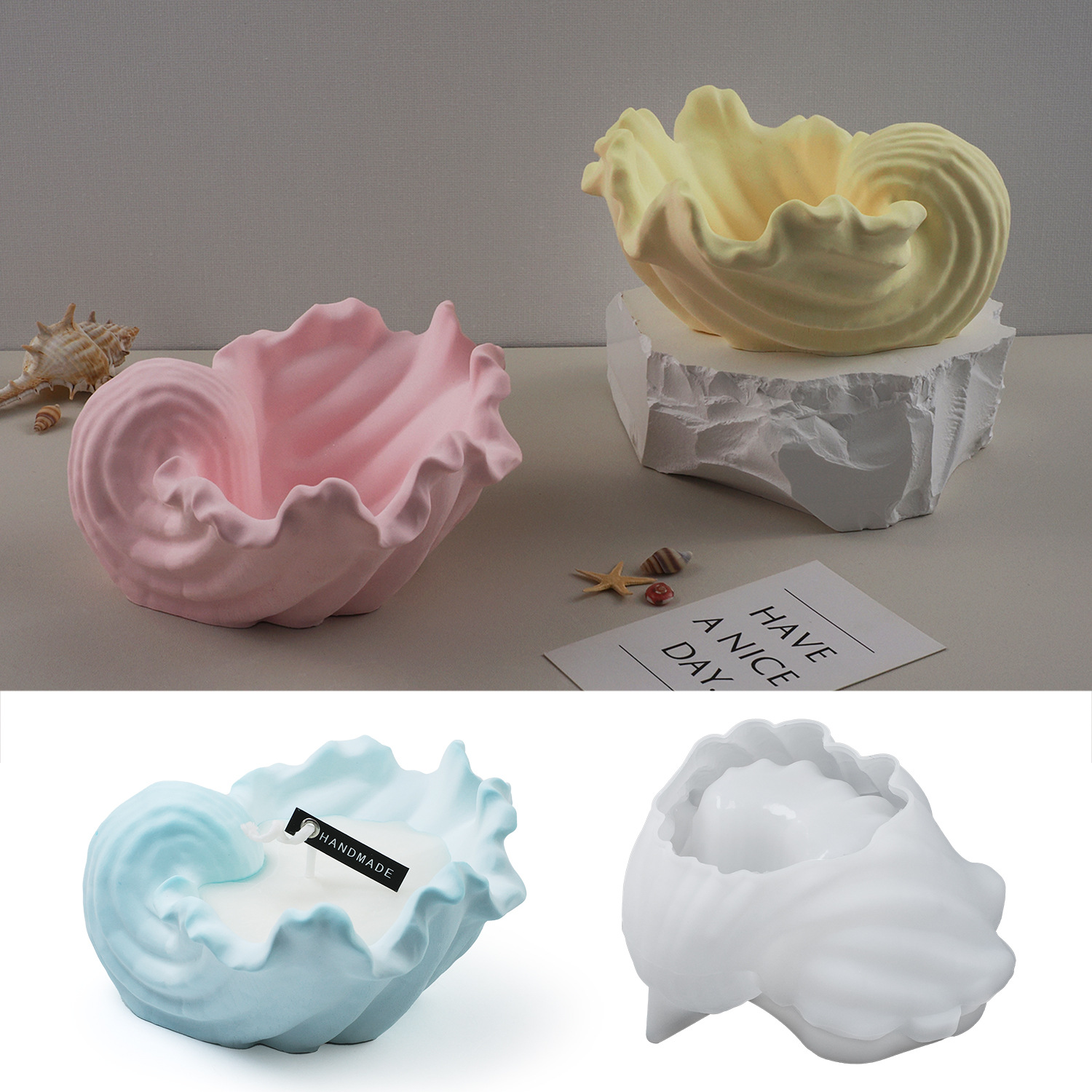 diy gypsum cement scented candles, cups and plates, conch and shell ocean-style mirror silicone mold creative ornaments Application Scenario