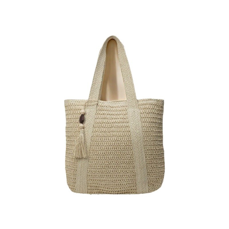 Cross-border bestsellers: Simple, large-capacity, lightweight woven bucket beach bag, new trendy straw woven hand-held bag and shoulder bag Item Picture