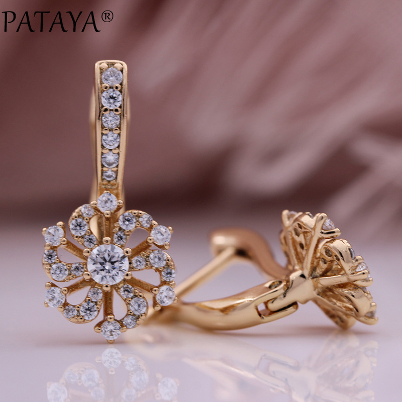 PATAYA's new zircon flower earrings, 585 rose gold luxury women's fashion jewelry, cute cut-out earrings Specification image